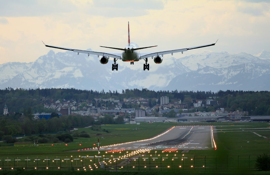airplane landing on runway